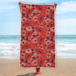 Armistice Day Poppy Pattern Print Beach Towel