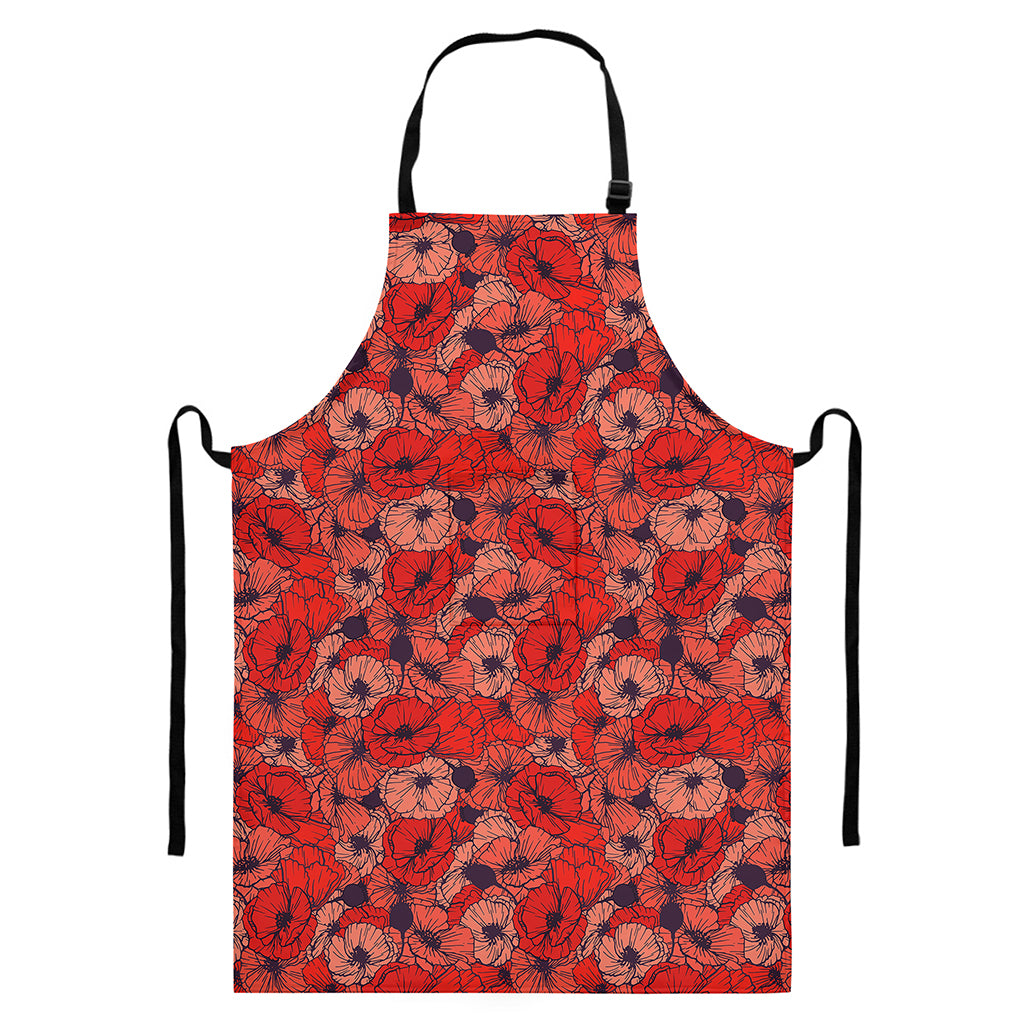 Armistice Day Poppy Pattern Print Bib Apron With Pocket