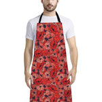 Armistice Day Poppy Pattern Print Bib Apron With Pocket