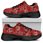 Armistice Day Poppy Pattern Print Black Chunky Shoes