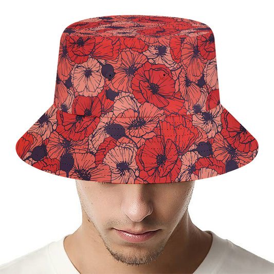 Armistice Day Poppy Pattern Print Bucket Hat