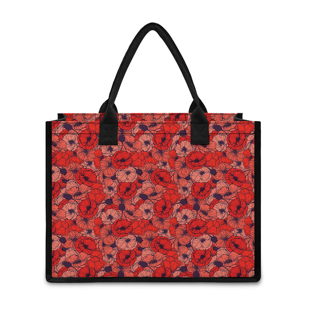 Armistice Day Poppy Pattern Print Canvas Tote Bag