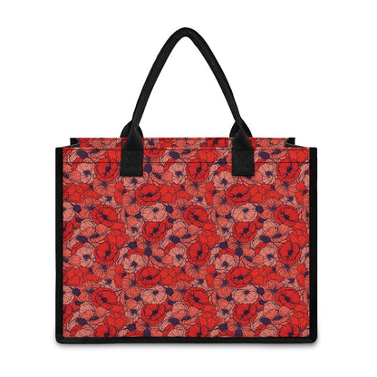 Armistice Day Poppy Pattern Print Canvas Tote Bag