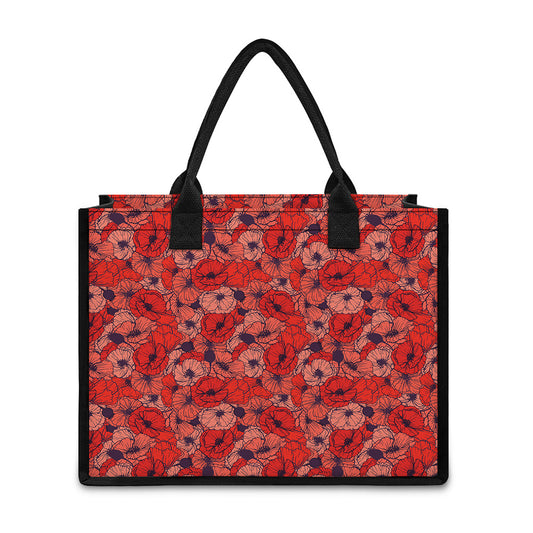 Armistice Day Poppy Pattern Print Canvas Tote Bag
