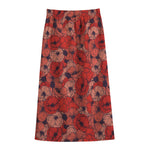 Armistice Day Poppy Pattern Print Cotton Front Slit Maxi Skirt