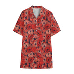 Armistice Day Poppy Pattern Print Cotton Hawaiian Shirt