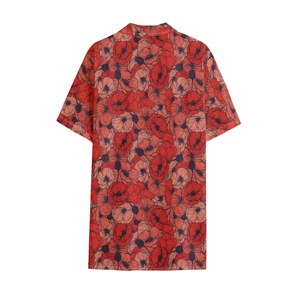 Armistice Day Poppy Pattern Print Cotton Hawaiian Shirt