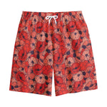 Armistice Day Poppy Pattern Print Cotton Shorts