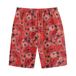 Armistice Day Poppy Pattern Print Cotton Shorts
