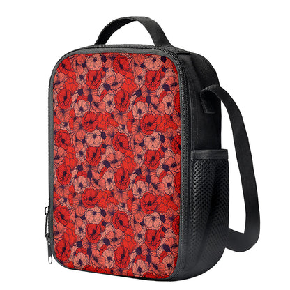 Armistice Day Poppy Pattern Print Crossbody Lunch Bag