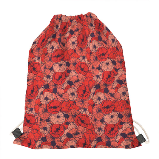 Armistice Day Poppy Pattern Print Drawstring Bag