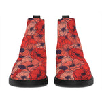 Armistice Day Poppy Pattern Print Flat Ankle Boots