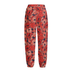 Armistice Day Poppy Pattern Print Fleece Lined Knit Pants
