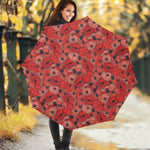 Armistice Day Poppy Pattern Print Foldable Umbrella