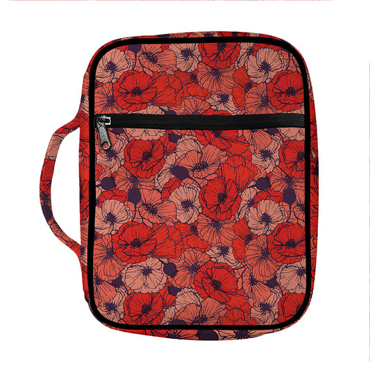 Armistice Day Poppy Pattern Print Front Pocket Bible Bag