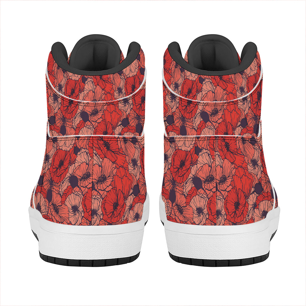 Armistice Day Poppy Pattern Print High Top Leather Sneakers