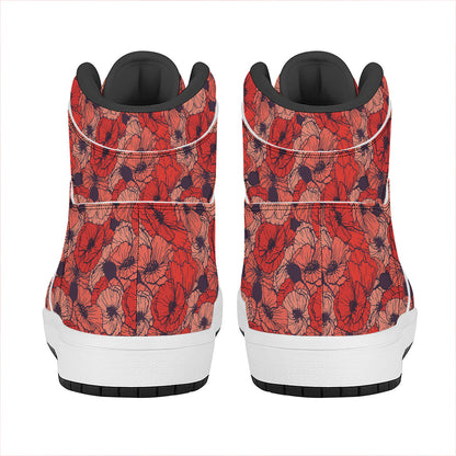 Armistice Day Poppy Pattern Print High Top Leather Sneakers