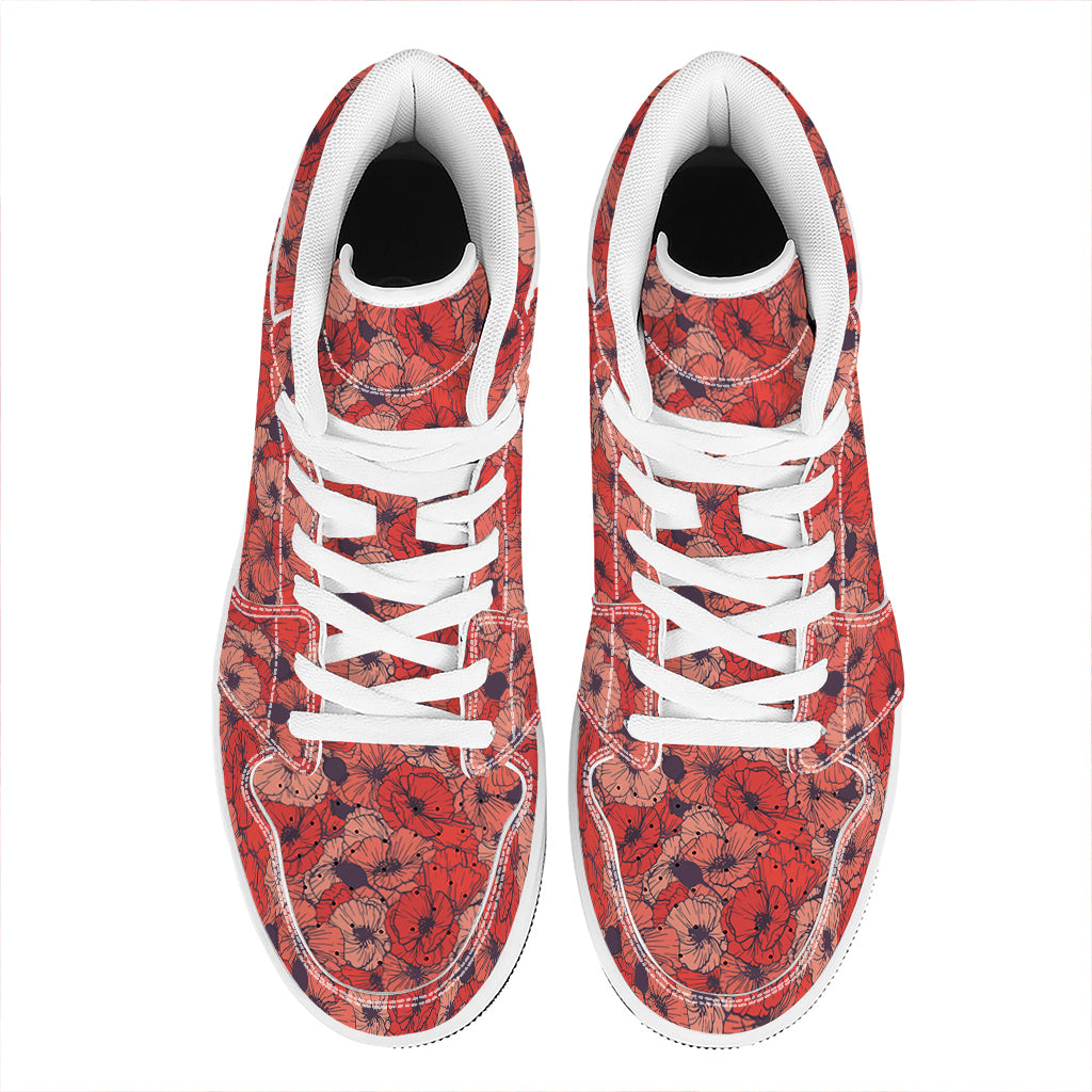 Armistice Day Poppy Pattern Print High Top Leather Sneakers