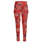 Armistice Day Poppy Pattern Print High-Waisted Pocket Leggings