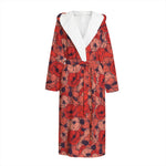 Armistice Day Poppy Pattern Print Hooded Bathrobe