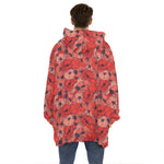 Armistice Day Poppy Pattern Print Hoodie Blanket