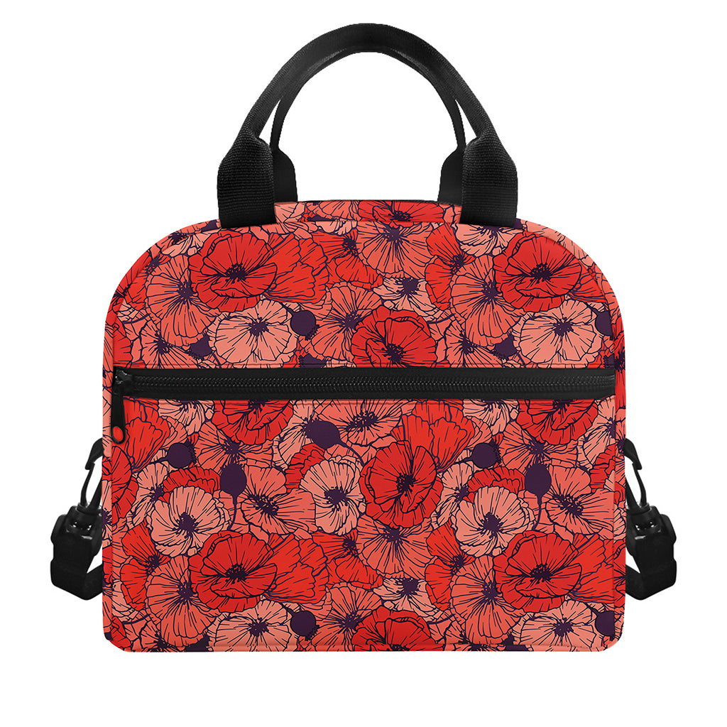 Armistice Day Poppy Pattern Print Insulated Lunch Bag