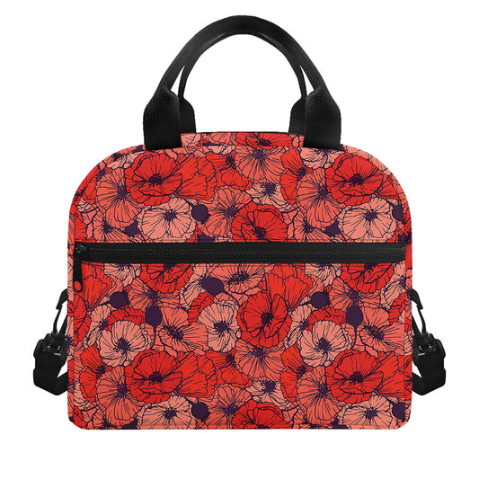 Armistice Day Poppy Pattern Print Insulated Lunch Bag