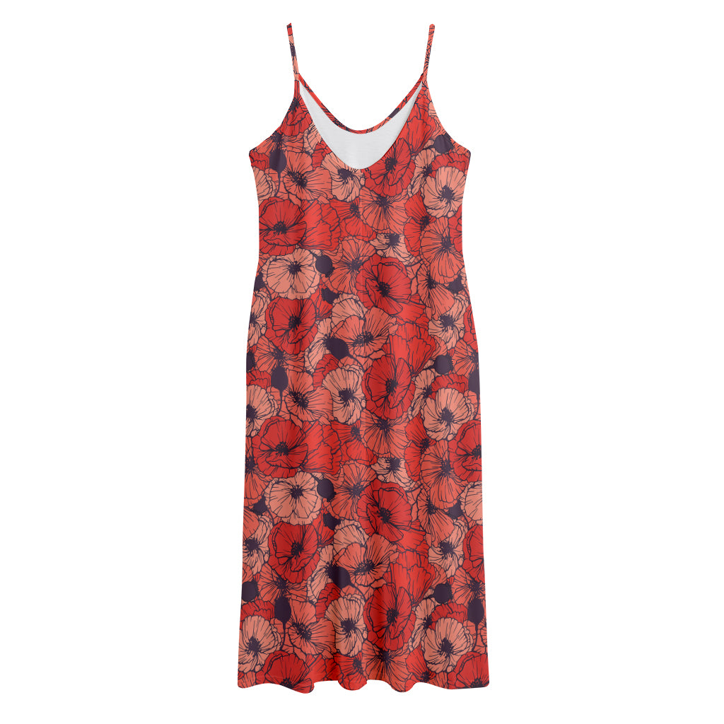 Armistice Day Poppy Pattern Print Jersey Midi Cami Dress