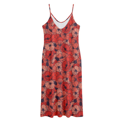 Armistice Day Poppy Pattern Print Jersey Midi Cami Dress