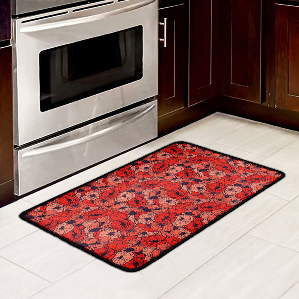 Armistice Day Poppy Pattern Print Kitchen Mat