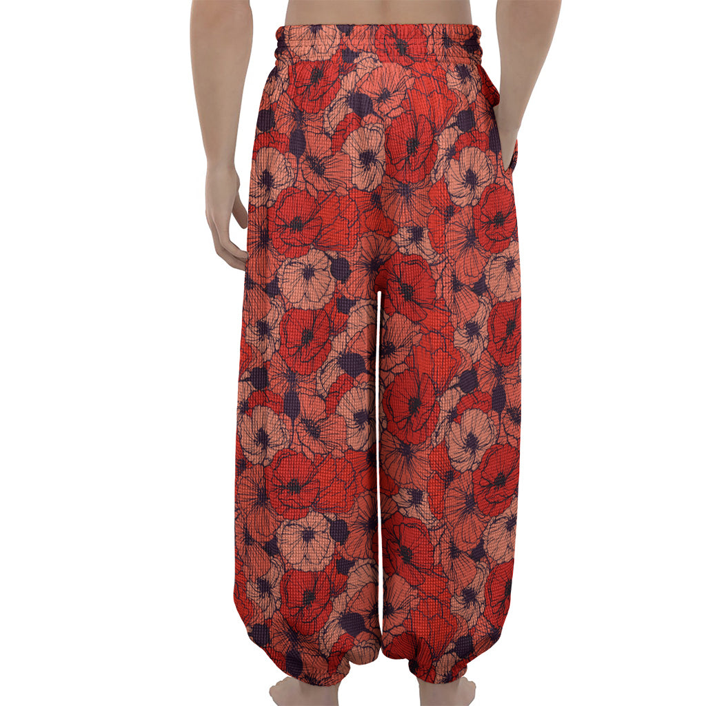 Armistice Day Poppy Pattern Print Lantern Pants