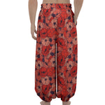 Armistice Day Poppy Pattern Print Lantern Pants