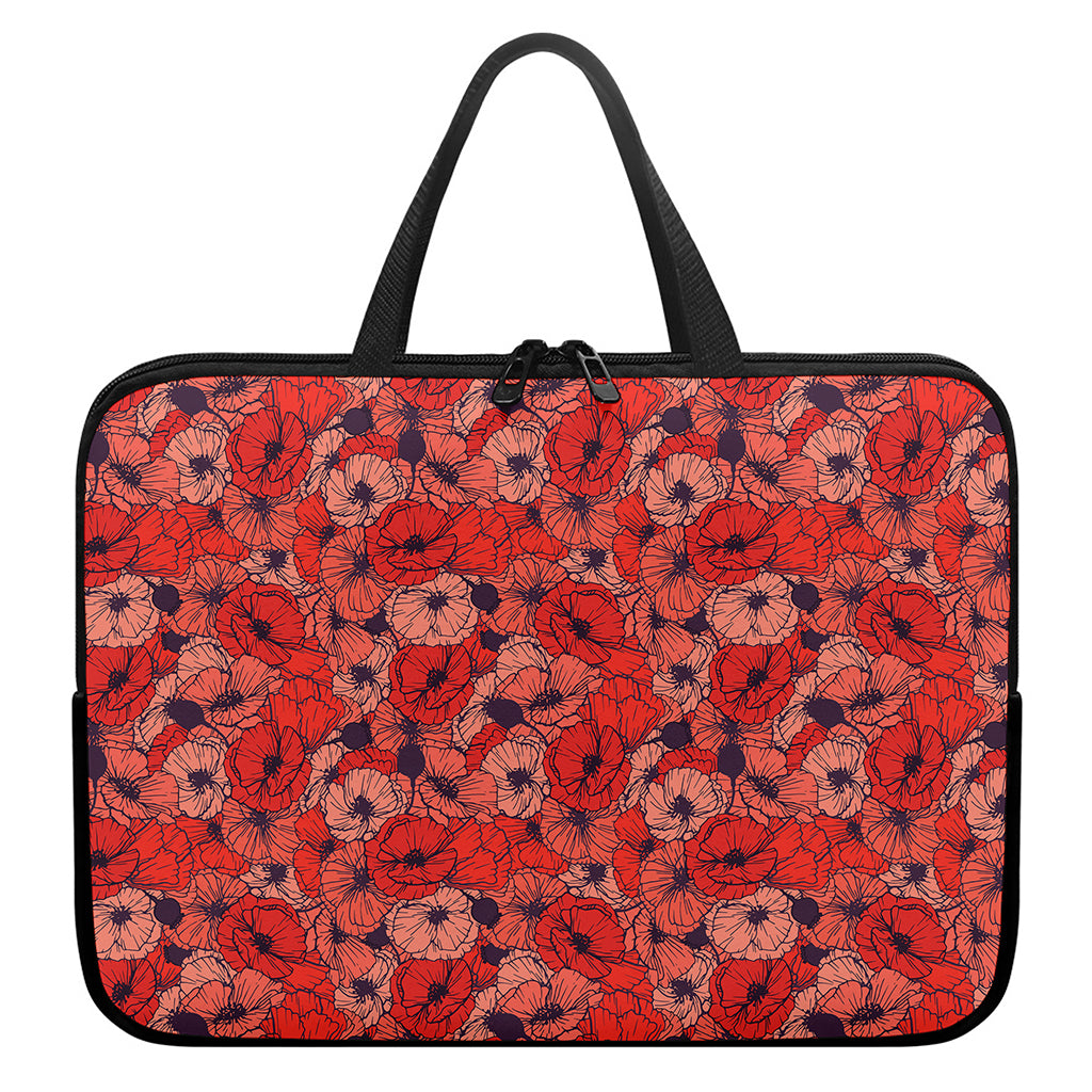 Armistice Day Poppy Pattern Print Laptop Sleeve With Handle
