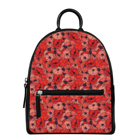 Armistice Day Poppy Pattern Print Leather Backpack