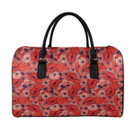 Armistice Day Poppy Pattern Print Leather Duffle Bag