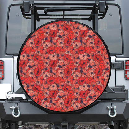 Armistice Day Poppy Pattern Print Leather Spare Tire Cover