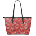 Armistice Day Poppy Pattern Print Leather Tote Bag With Zipper