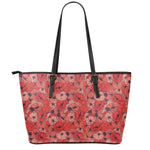 Armistice Day Poppy Pattern Print Leather Tote Bag
