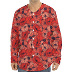 Armistice Day Poppy Pattern Print Long Sleeve Baseball Jersey