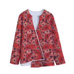 Armistice Day Poppy Pattern Print Long Sleeve Short Coat