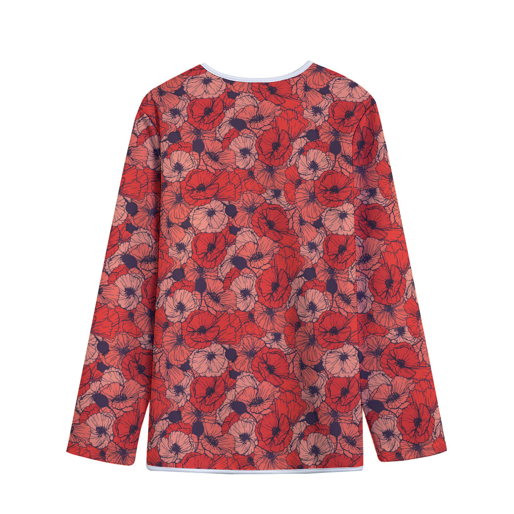 Armistice Day Poppy Pattern Print Long Sleeve Short Coat