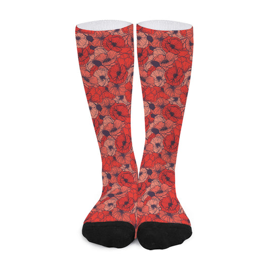 Armistice Day Poppy Pattern Print Long Socks