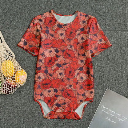 Armistice Day Poppy Pattern Print Men's Bodysuit
