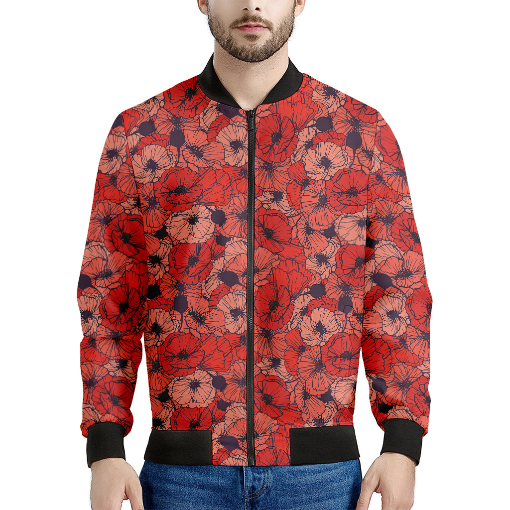 Armistice Day Poppy Pattern Print Men's Bomber Jacket
