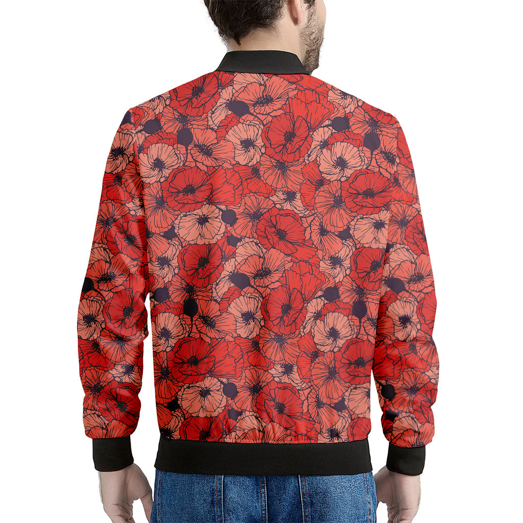 Armistice Day Poppy Pattern Print Men's Bomber Jacket