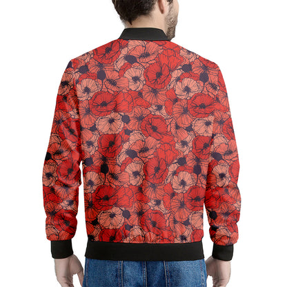 Armistice Day Poppy Pattern Print Men's Bomber Jacket
