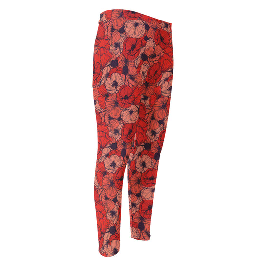 Armistice Day Poppy Pattern Print Men's Compression Pants