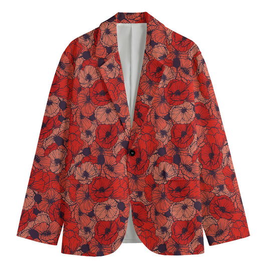 Armistice Day Poppy Pattern Print Men's Cotton Blazer