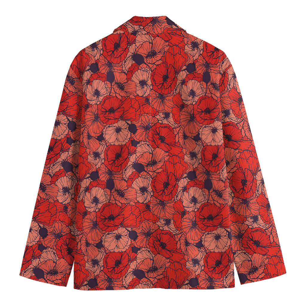 Armistice Day Poppy Pattern Print Men's Cotton Blazer