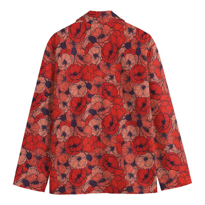 Armistice Day Poppy Pattern Print Men's Cotton Blazer